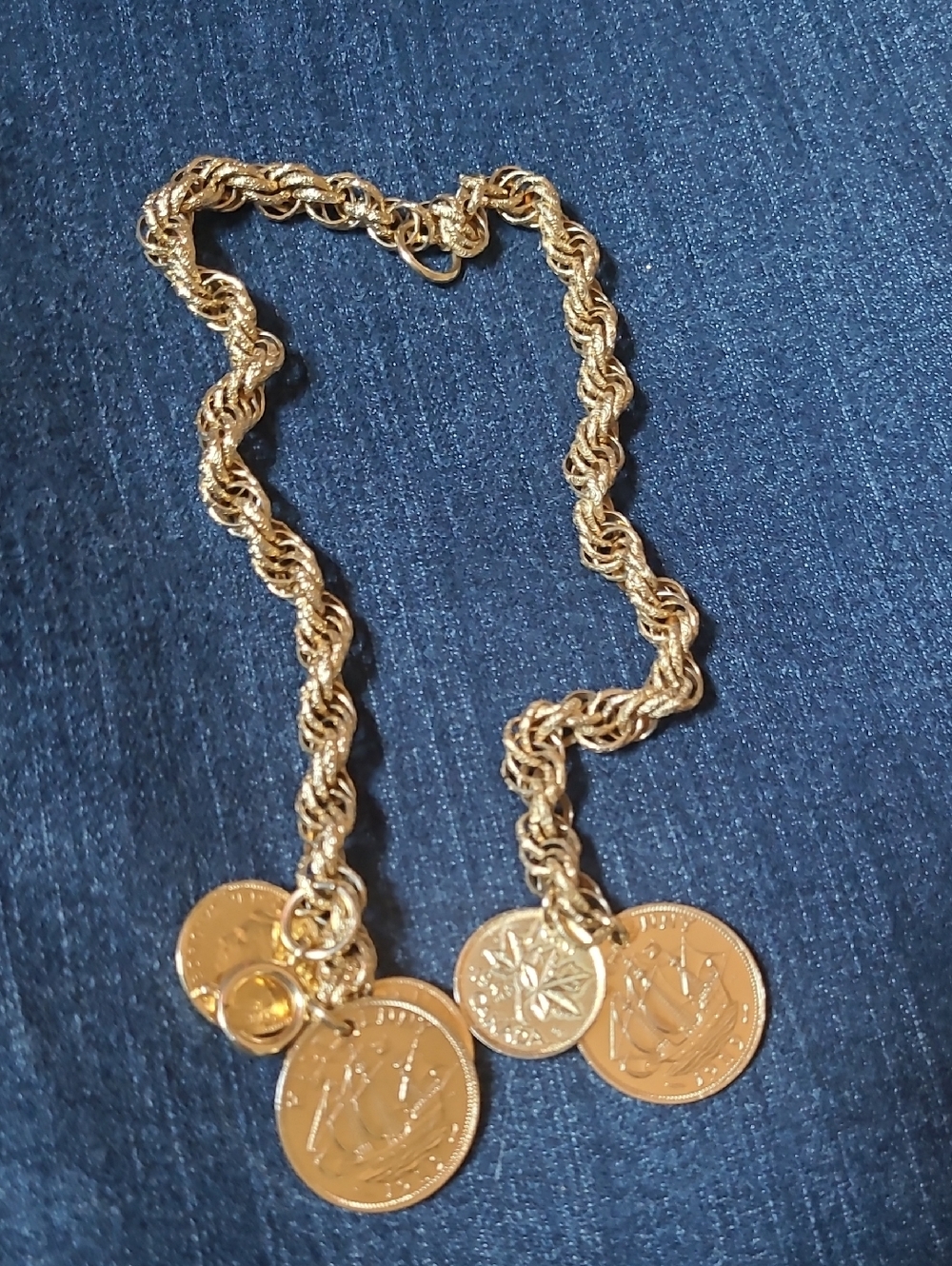 Gold-Tone Coin Charm Rope Necklace - Women Jewelry Germany